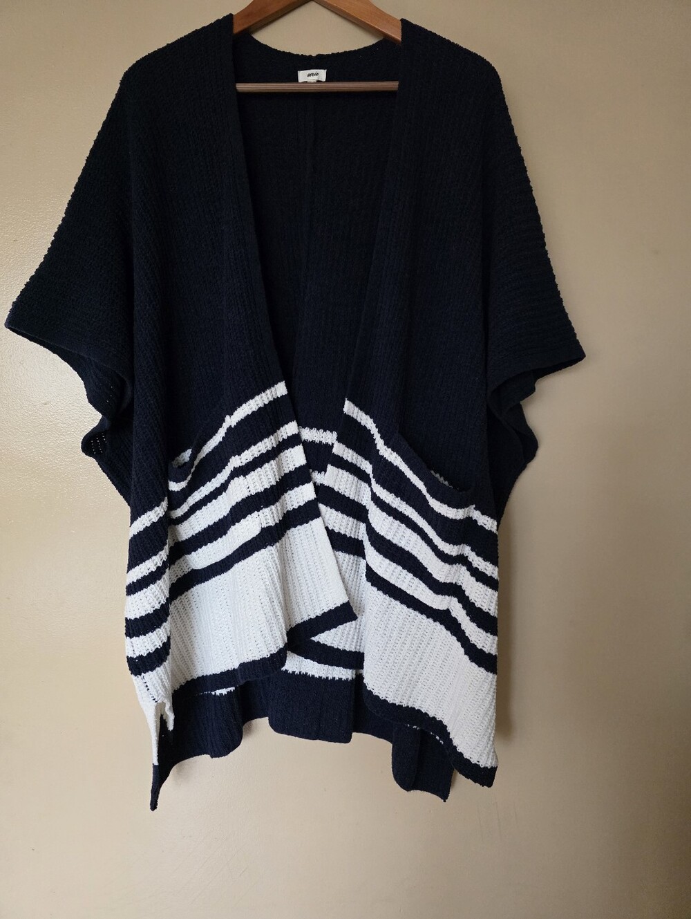 Aerie Extremely Oversized Striped Cardigan XS/S Cocoon OpenFront Slouchy Pockets